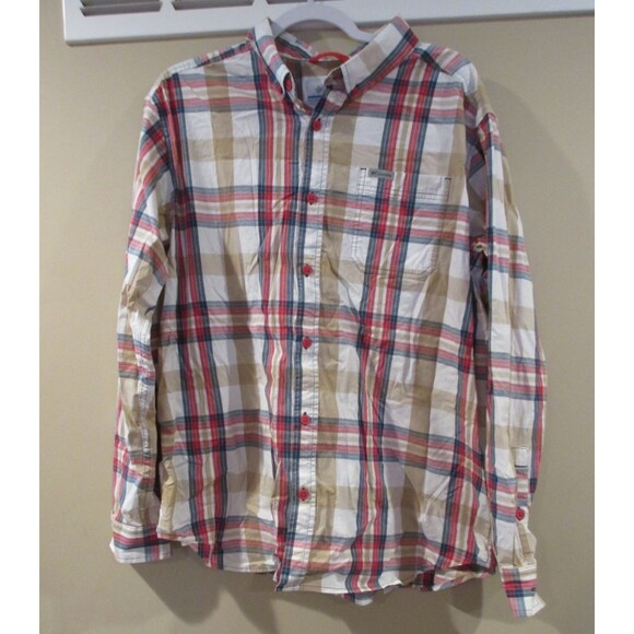Columbia Plaid Shirt Mens XL Multicolor Red/Brown/Blue Long Sleeved - Picture 1 of 3